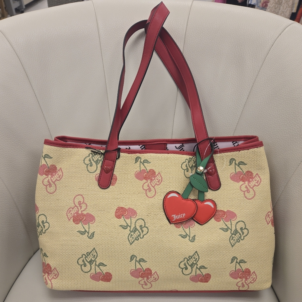 Juicy Couture Red Trim Cherry Print Tote